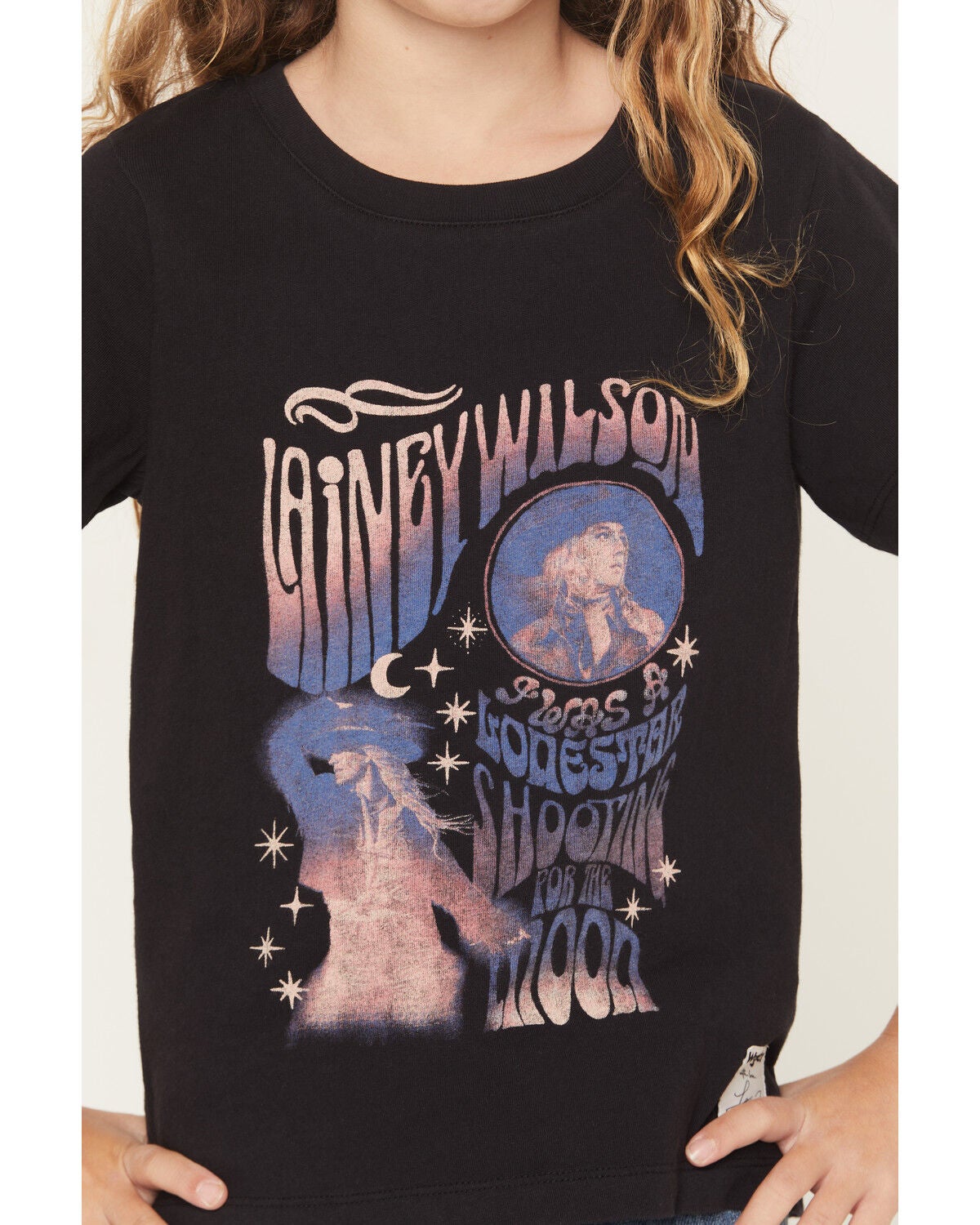Image #3 - Wrangler X Lainey Wilson Girls' Shooting For The Moon Short Sleeve Graphic Tee, Black, hi-res