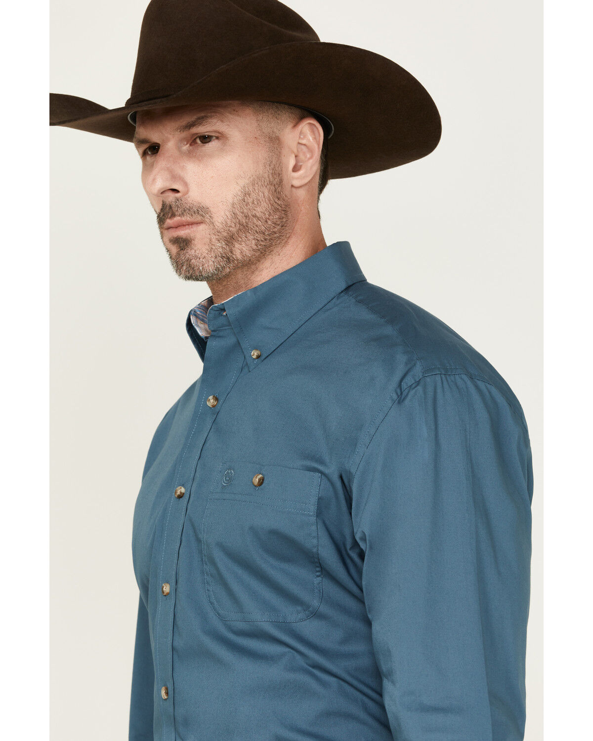 Image #2 - George Strait by Wrangler Men's Solid Long Sleeve Button-Down Stretch Western Shirt, Teal, hi-res
