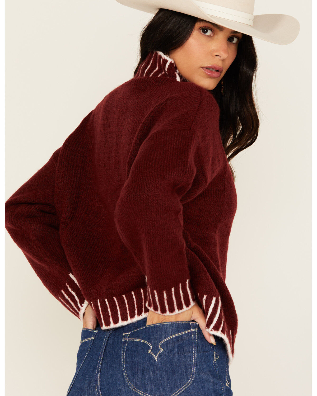 Image #4 - Revel Women's Whip Stitch Turtleneck Sweater, Burgundy, hi-res