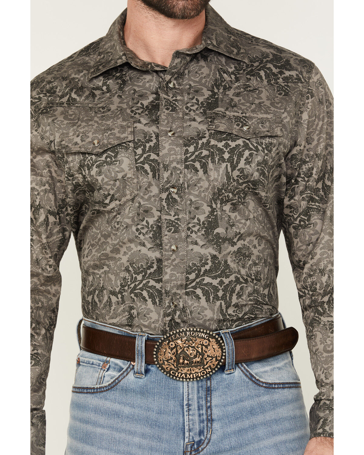 Image #3 - Wrangler Retro Men's Floral print Long Sleeve Snap Western Shirt, Grey, hi-res