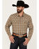 Image #1 - Moonshine Spirit Men's Hickory Plaid Print Long Sleeve Snap Flannel Shirt, Grey, hi-res