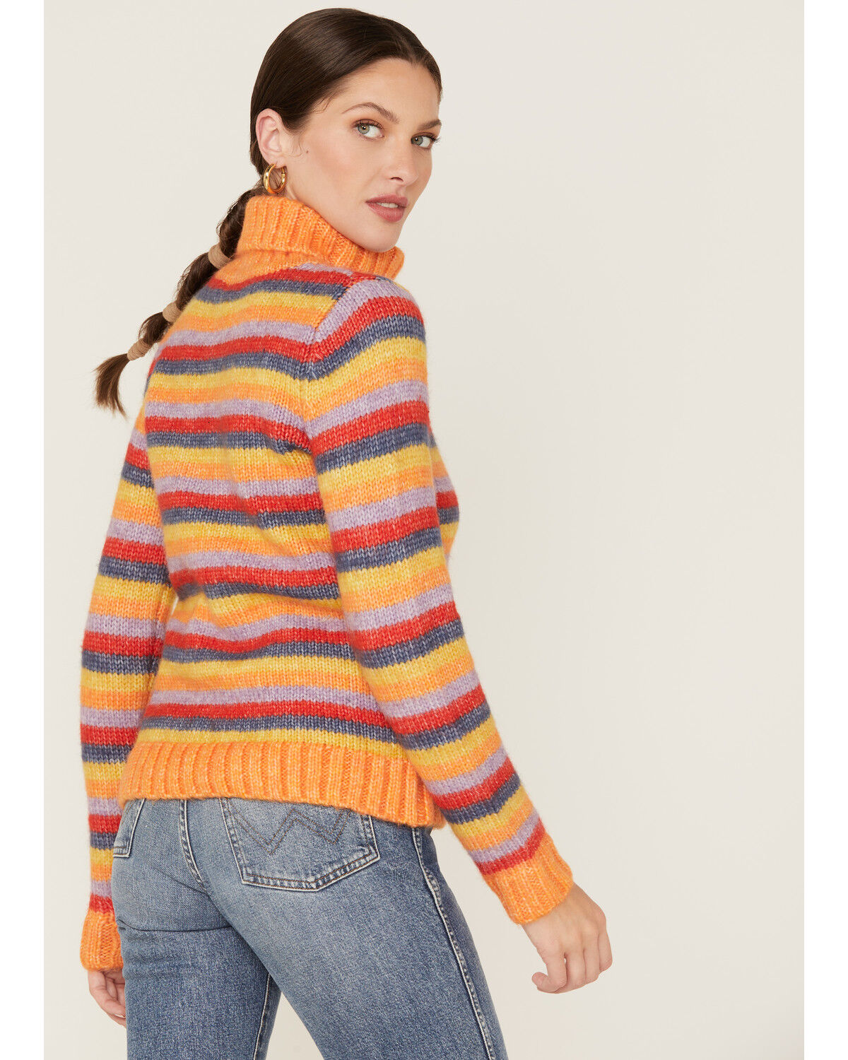 Gyrans 2024 Women's Long Sleeve Striped Sweater Turtleneck