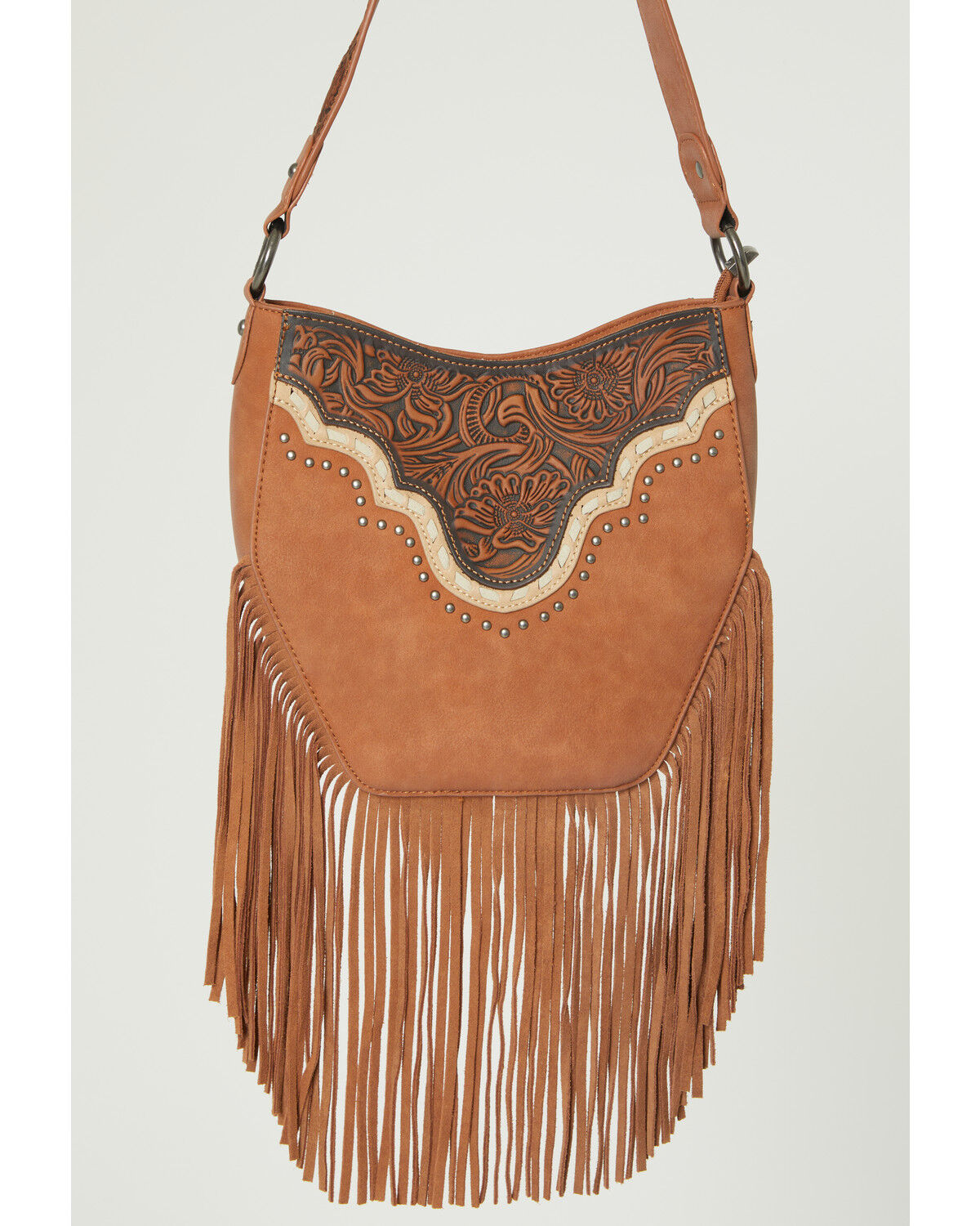 Image #2 - Montana West Women's Tooled Fringe Hobo Shoulder Bag, Brown, hi-res