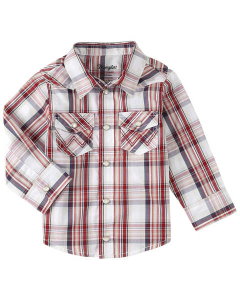 Image #1 - Wrangler Infant Boys' Plaid Print Long Sleeve Pearl Snap Western Shirt, Red, hi-res