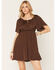 Image #1 - Shyanne Women's Hailey Satin Flounce Short Sleeve Mini Dress, Cognac, hi-res