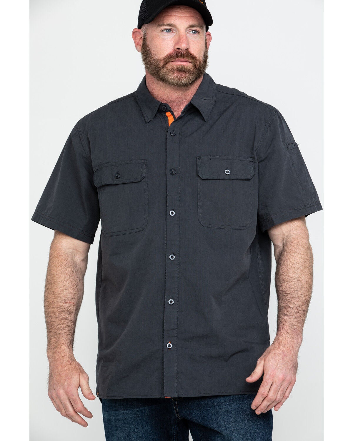 Hawx Men's Charcoal Solid Yarn Dye Two Pocket Short Sleeve Work Shirt - Big, Charcoal, hi-res