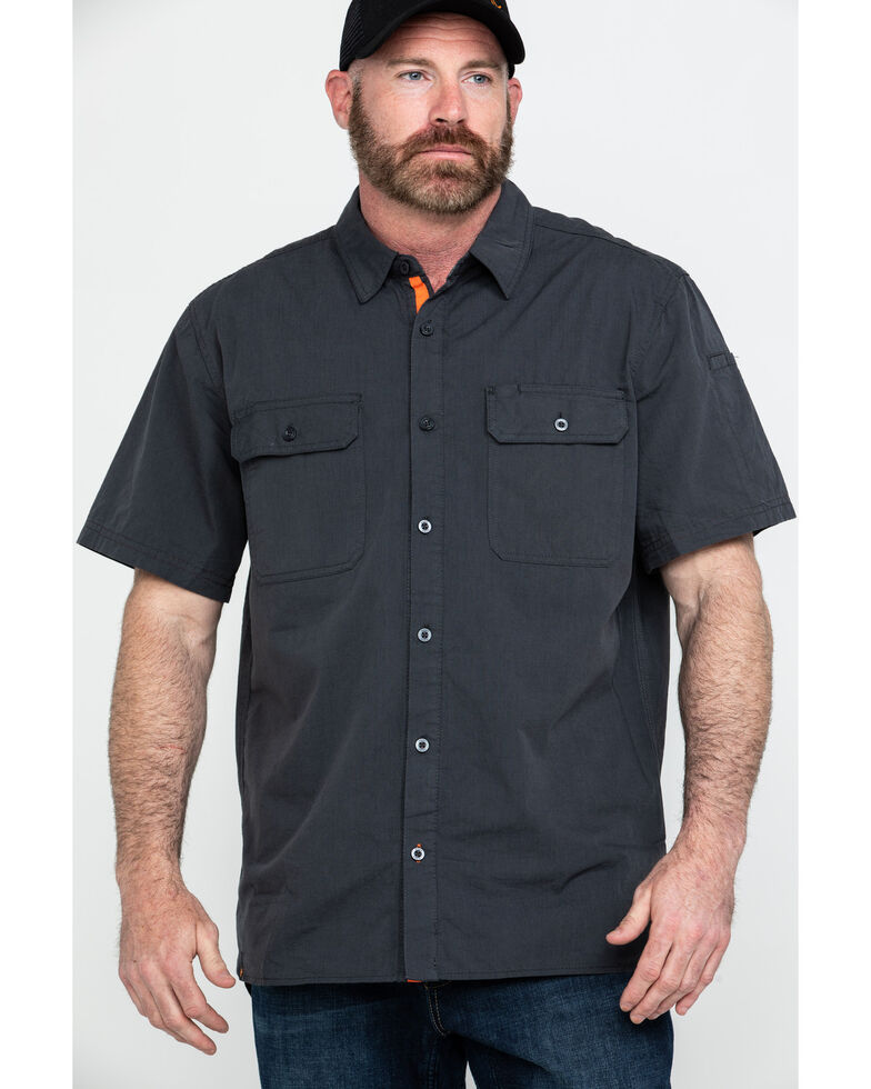 Hawx Men's Charcoal Solid Yarn Dye Two Pocket Short Sleeve Work Shirt - Big, Charcoal, hi-res