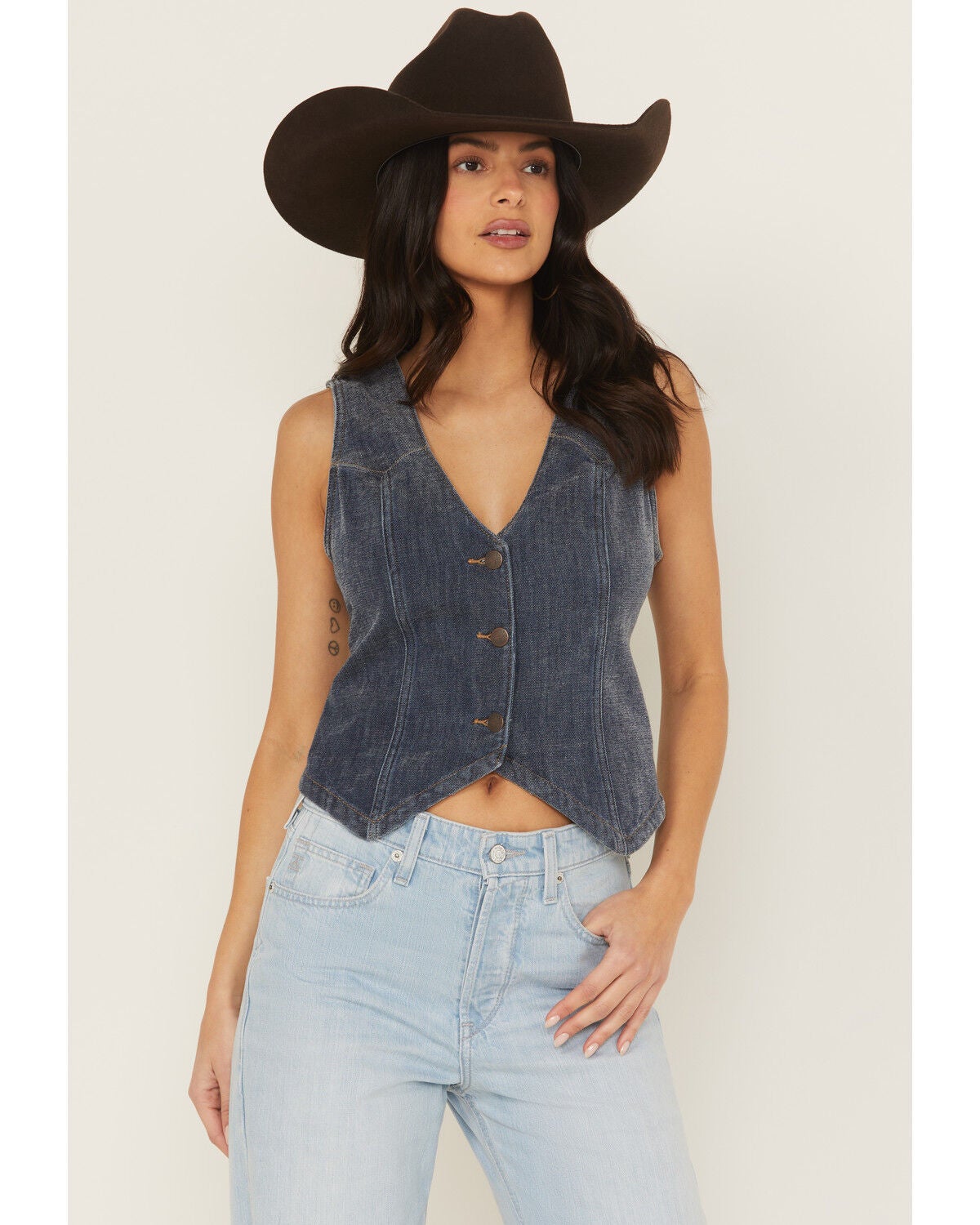 Wrangler Retro Women's Medium Wash Chenille Denim Vest, Blue, hi-res