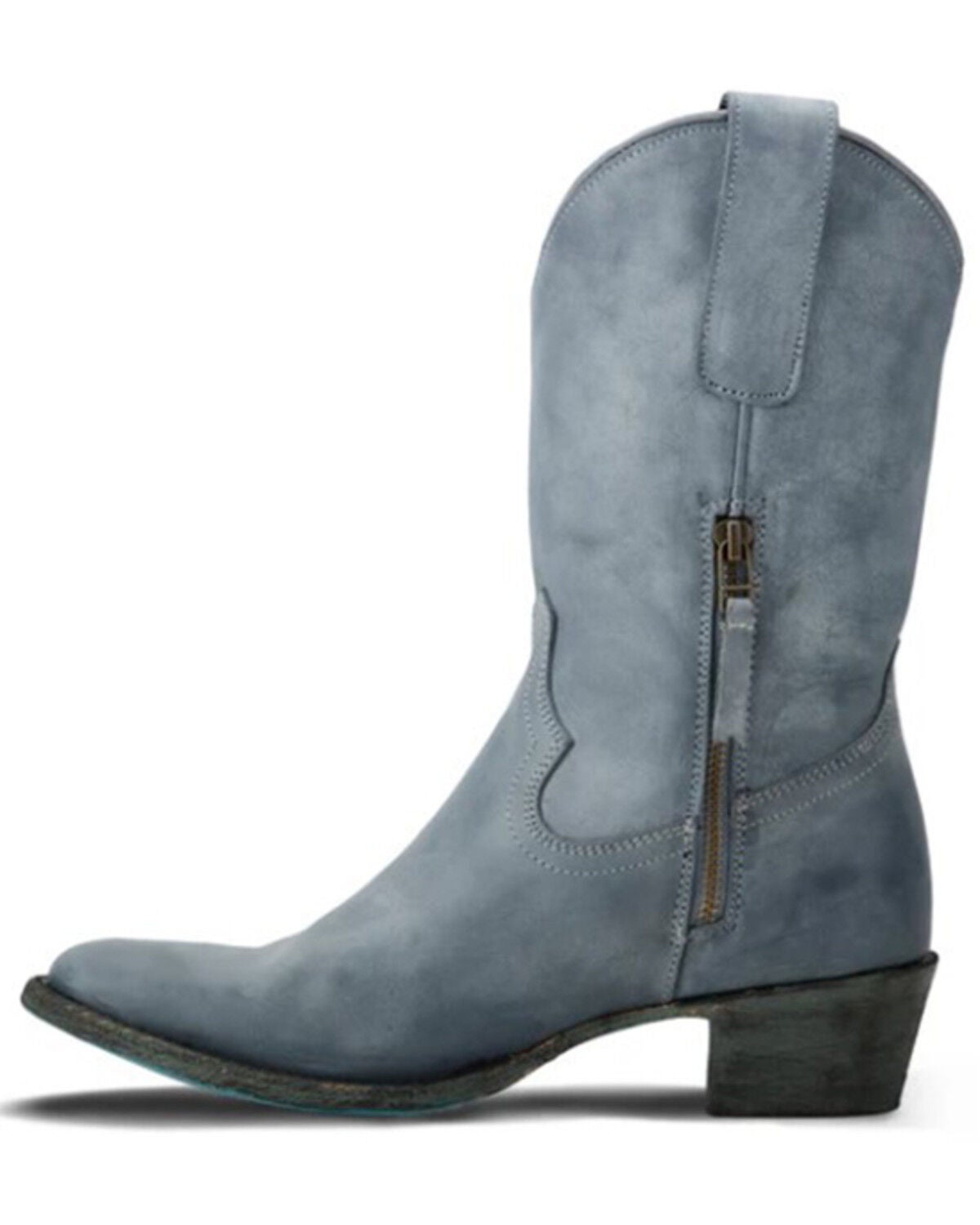 Image #3 - Lane Women's Plain Jane Washed Denim Midi Western Boots - Round Toe, Blue, hi-res