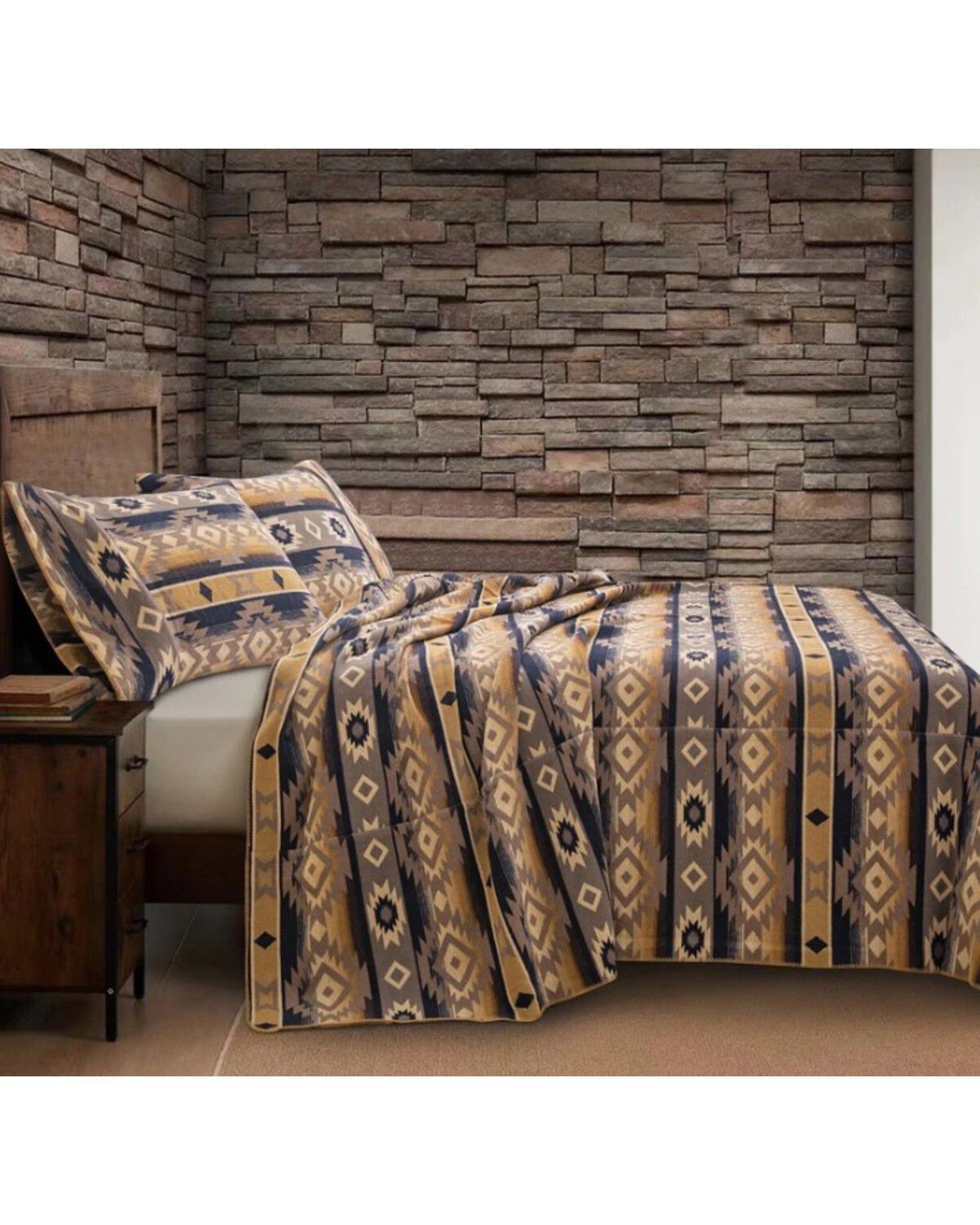 Image #1 - HiEnd Accents Taos Wool Blend Full/Queen Blanket Set - 3 Piece, Multi, hi-res