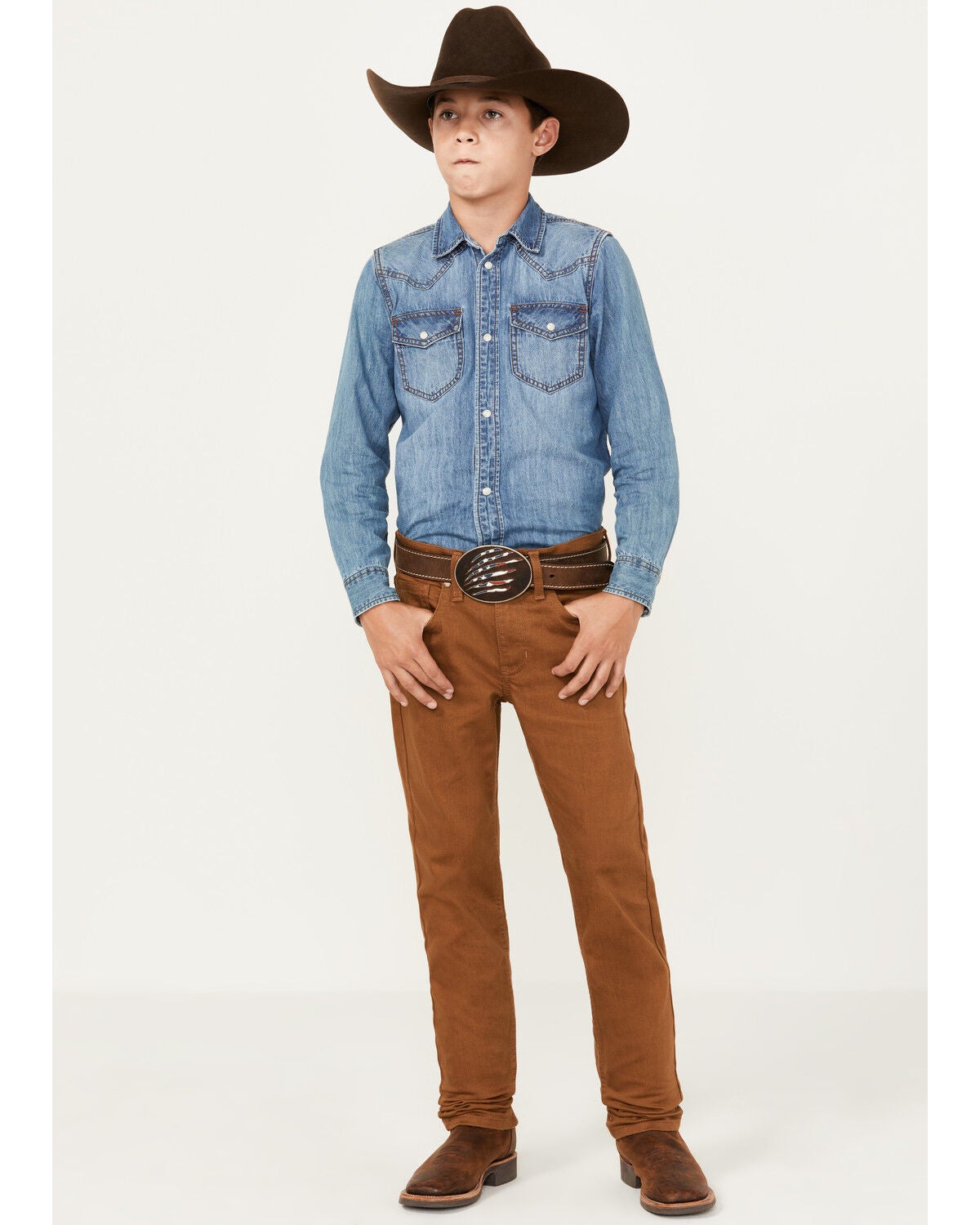 Cody James Boys' Rubber Slim Straight Stretch Jeans, Rust Copper, hi-res