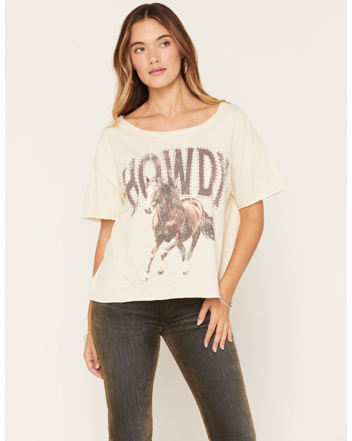 Image #1 - Cleo + Wolf Women's Howdy Slouchy Short Sleeve Graphic Tee, Cream, hi-res