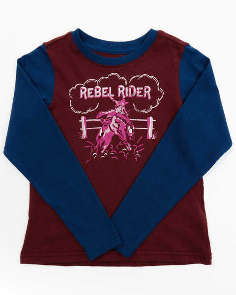 Shyanne Girls' Rebel Rider Long Sleeve Graphic Tee - Toddler, Burgundy, hi-res