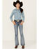 Image #3 - Miss Me Girls' Medium Wash Faded Stretch Bootcut Jeans, Light Blue, hi-res