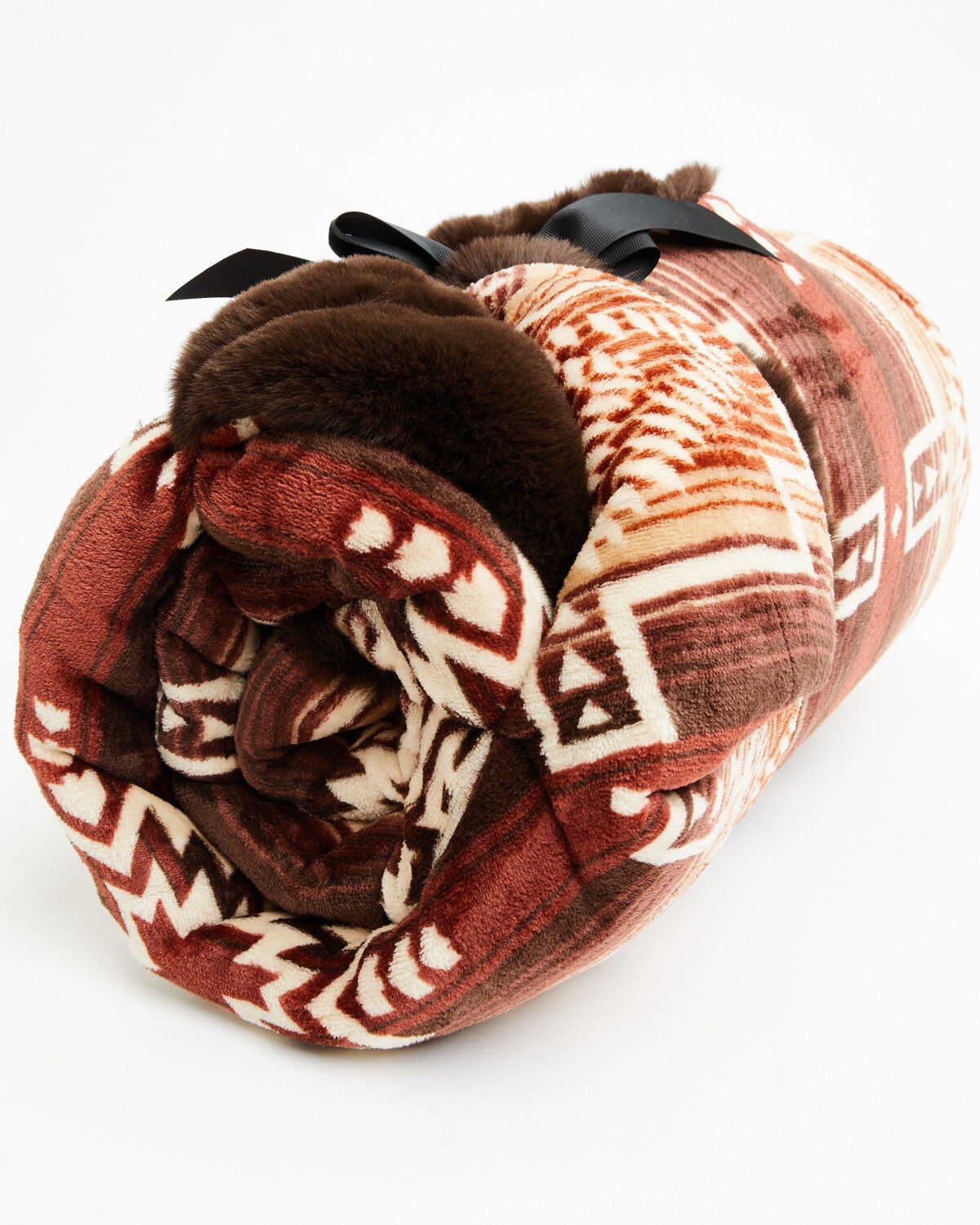 Boot Barn Southwestern Print Faux Fur Blanket, Brown, hi-res