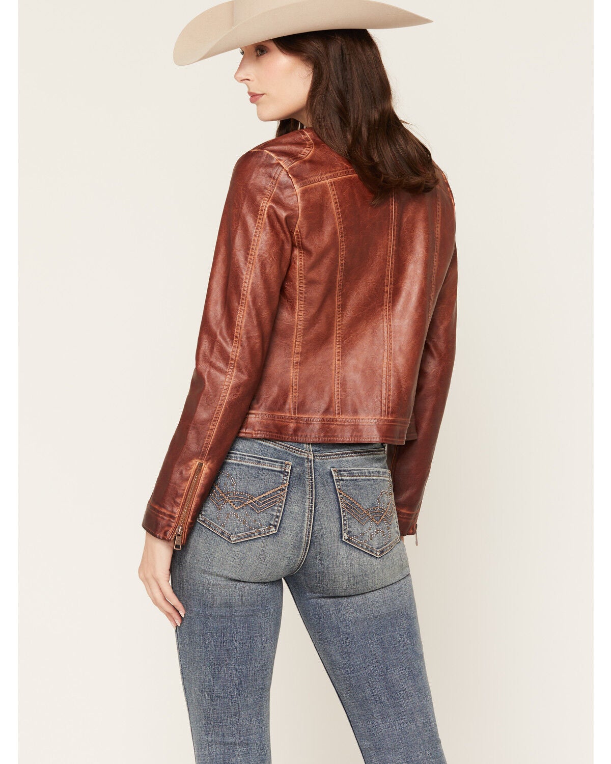 Image #4 - 26 International Women's Faux Leather Jacket, Brown, hi-res