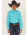 Image #1 - Cinch Boys' Solid Long Sleeve Button-Down Western Shirt, Turquoise, hi-res