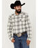 Image #1 - Blue Ranchwear Men's Hawkins Plaid Print Long Sleeve Snap Western Shirt, Grey, hi-res