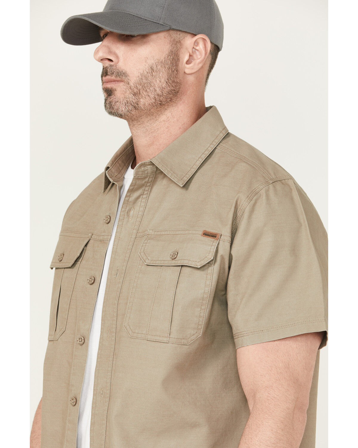 Image #2 - Lucky Brand Workwear Men's Slub Canvas Short Sleeve Button-Down Work Shirt, Green, hi-res