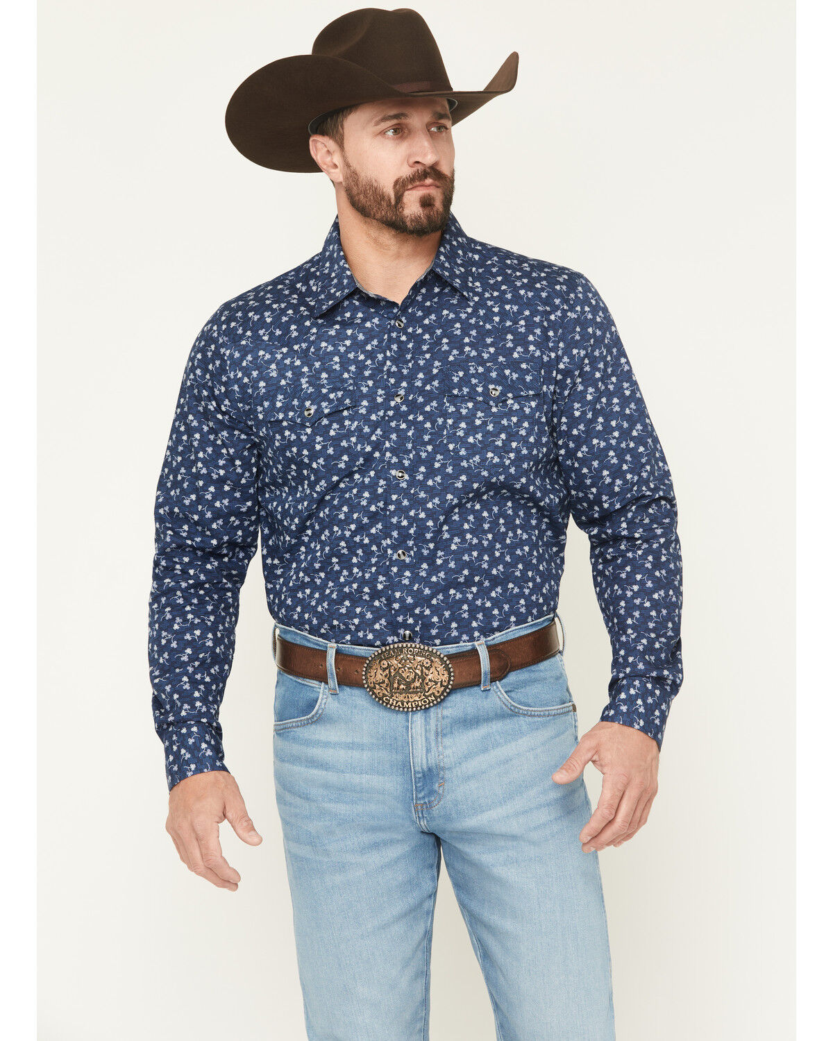 Image #1 - Cody James Men's Tidal Wave Micro Floral Print Long Sleeve Snap Western Shirt, Navy, hi-res
