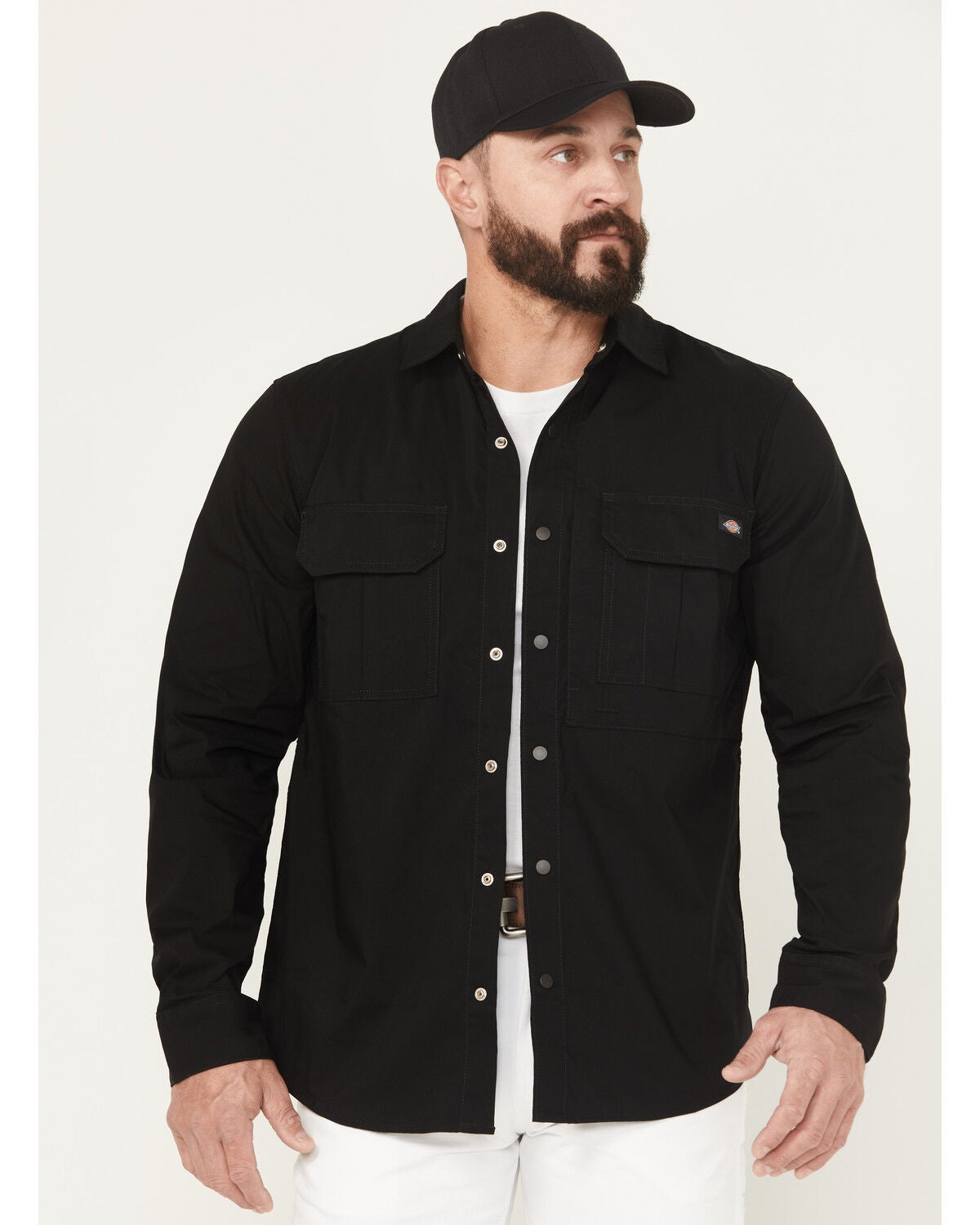 Dickies Men's Tradebuilt Long Sleeve Snap Work Shirt, Black, hi-res