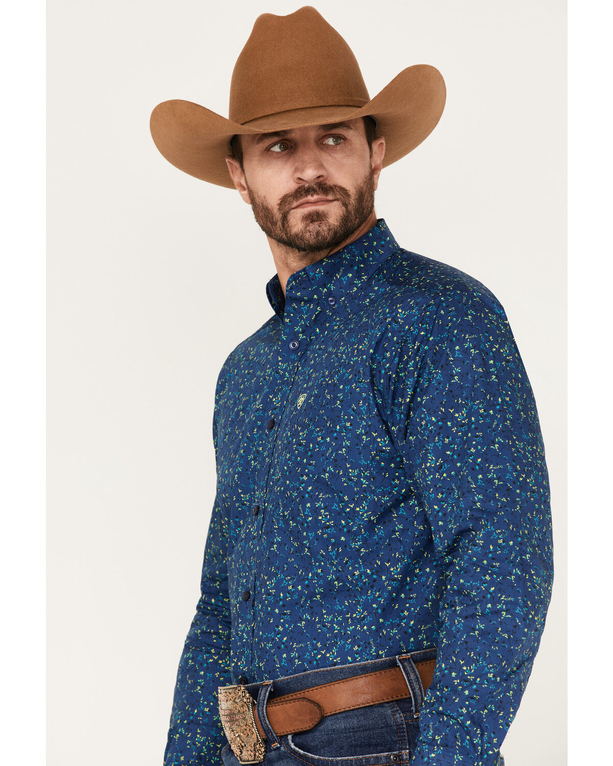 Image #2 - Ariat Men's Benji Floral Print Button Down Western Shirt, Blue, hi-res