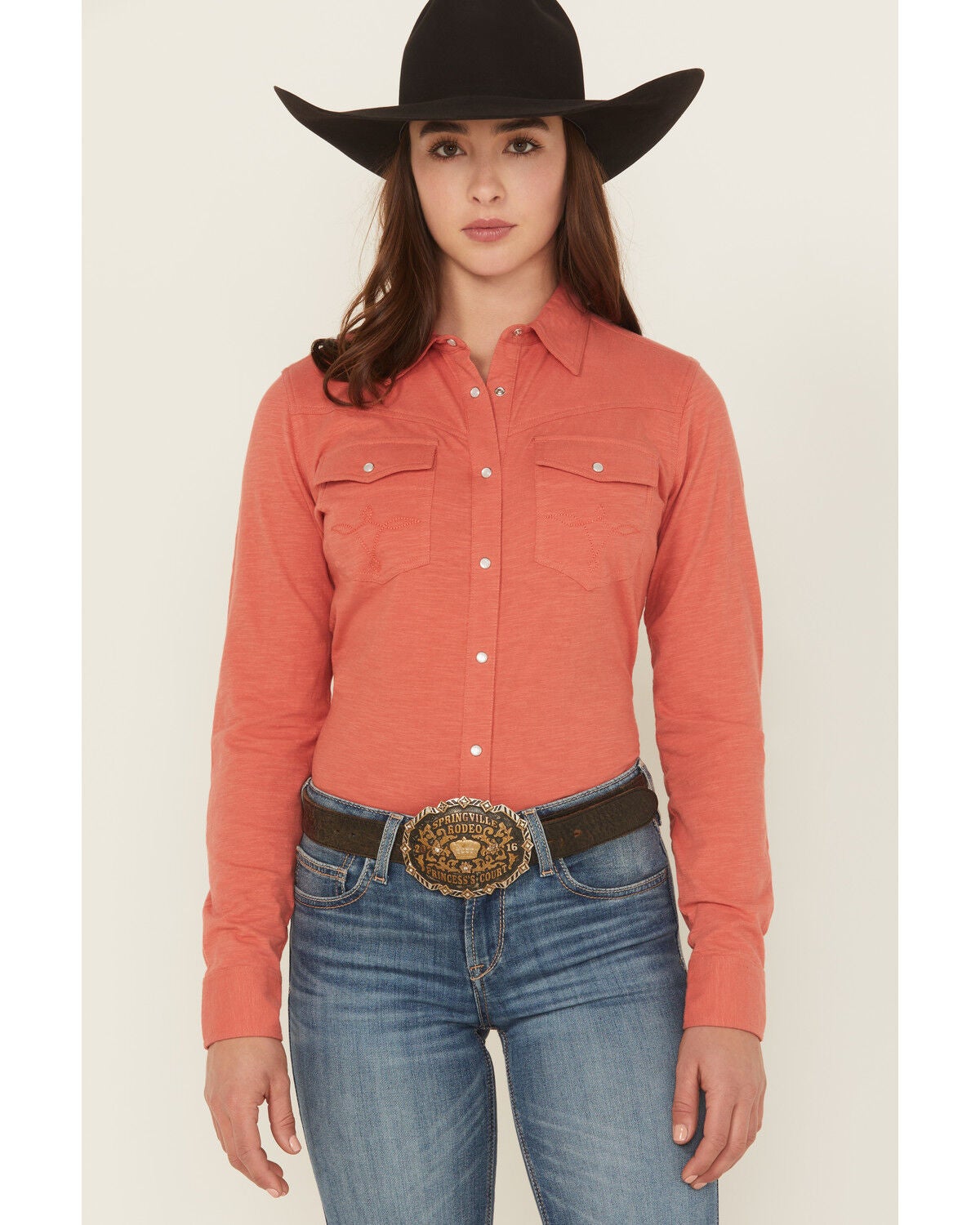 Shyanne Women's Solid Long Sleeve Pearl Snap Core Western Shirt, Dark Pink, hi-res