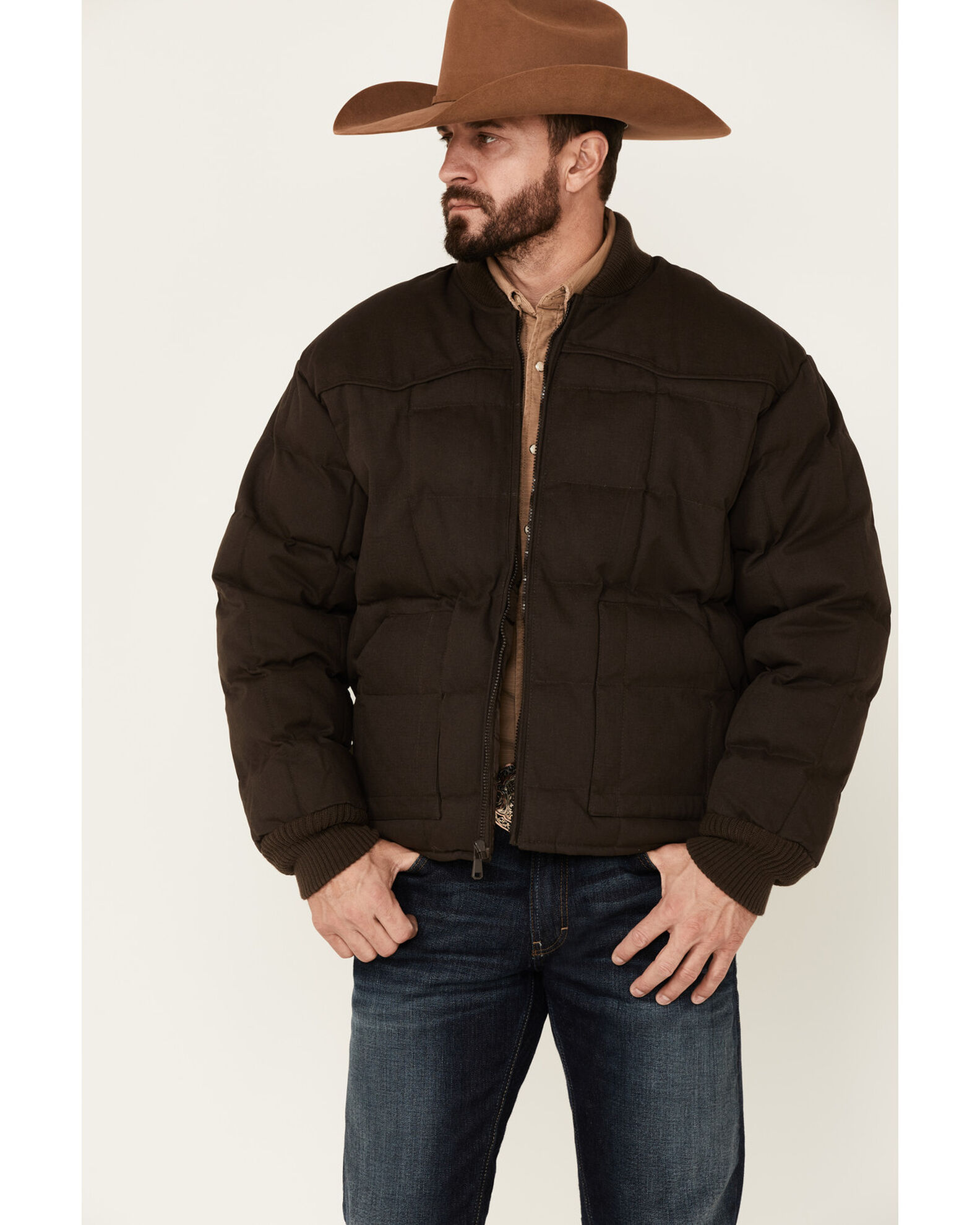 Rodeo Clothing Men s Brown Canvas Zip Front Western Puffer Jacket