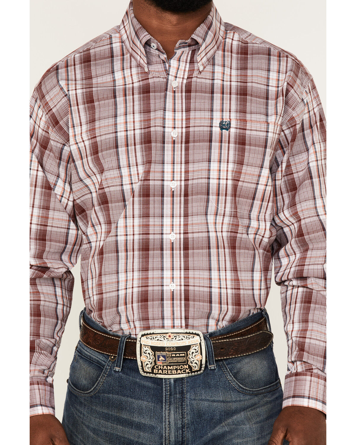 La Prairie ＳＣアイコンセントレート Cinch Men's Stretch Red & White Plaid Long Sleeve Button