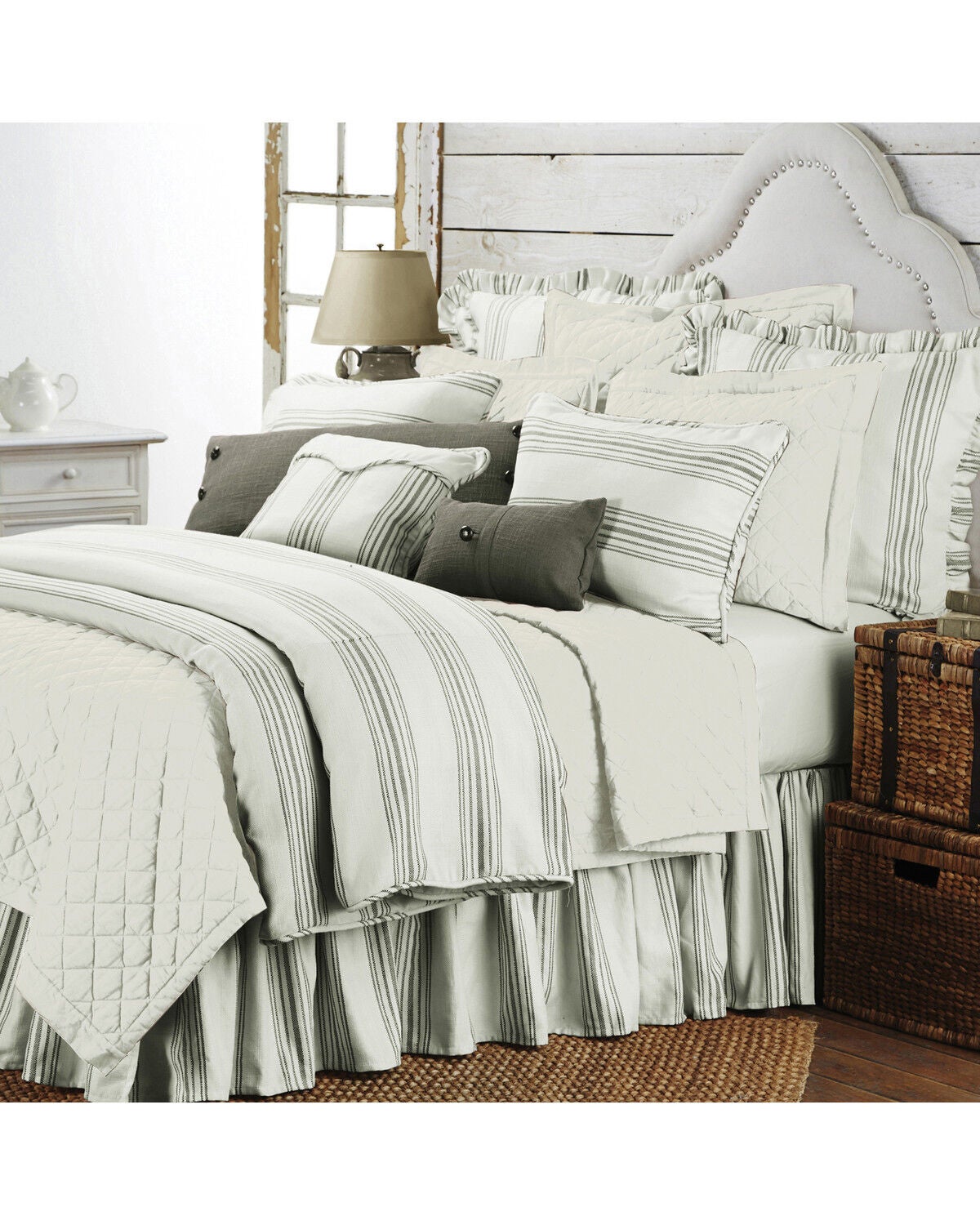 HiEnd Accents Prescott Striped Print Queen Duvet Set - 3 Piece, Navy, hi-res