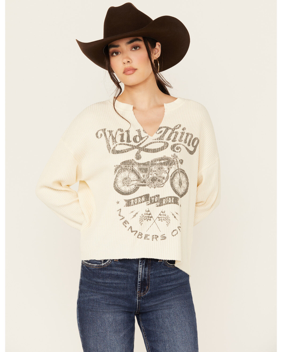 Image #1 - Cleo + Wolf Women's Caden Long Sleeve Waffle Knit Graphic Shirt, Oatmeal, hi-res