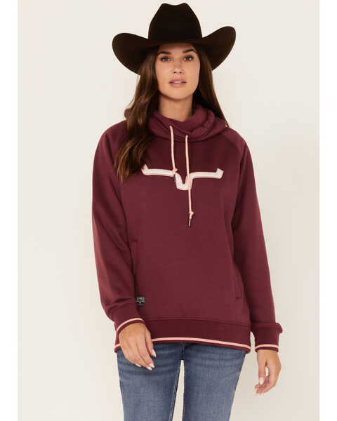 Kimes Ranch Women's Logo Embroidered Hoodie, Burgundy, hi-res