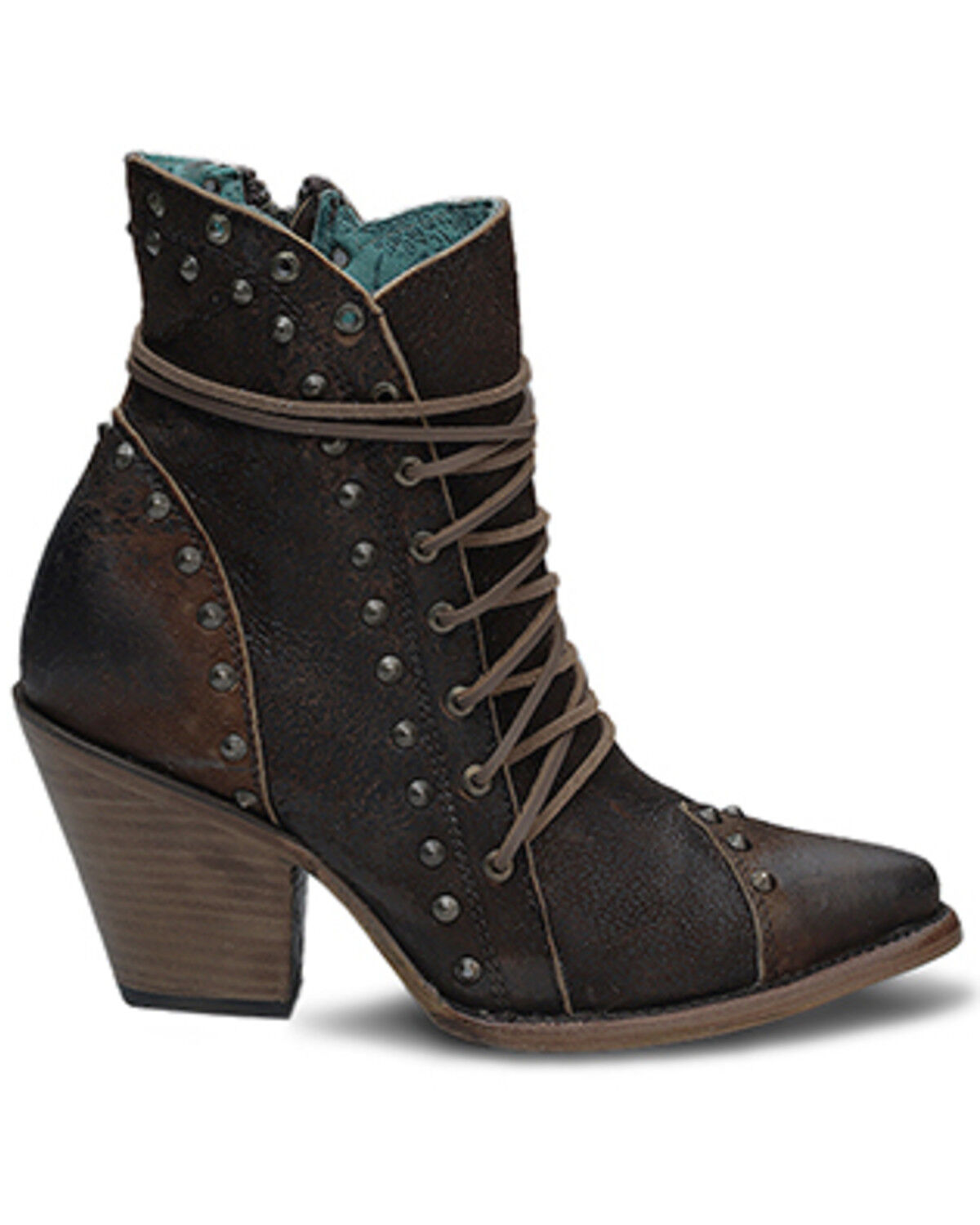 Image #2 - Corral Women's Studded Lace-Up Fashion Boots - Snip Toe, Brown, hi-res