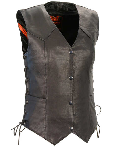 Milwaukee Leather Women's Black Lightweight Side Lace Conceal Carry Vest - 3X, Black, hi-res