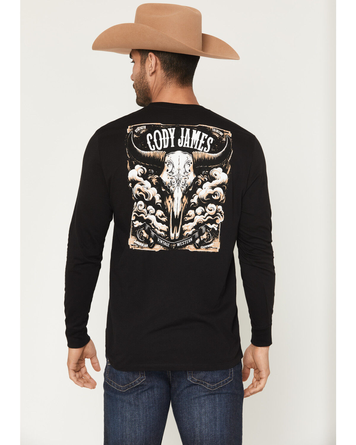 Image #1 - Cody James Men's Steerhead Long Sleeve Graphic T-Shirt, Black, hi-res