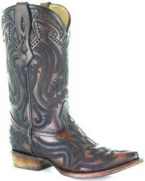 Image #1 - Corral Men's Python Inlay & Laser Sequence Western Boots - Snip Toe , Brown, hi-res