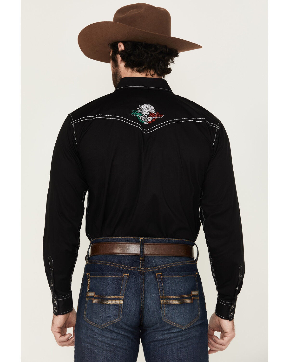 Image #4 - Cowboy Hardware Men's Hecho en Mexico Solid Long Sleeve Snap Western Shirt, Black, hi-res