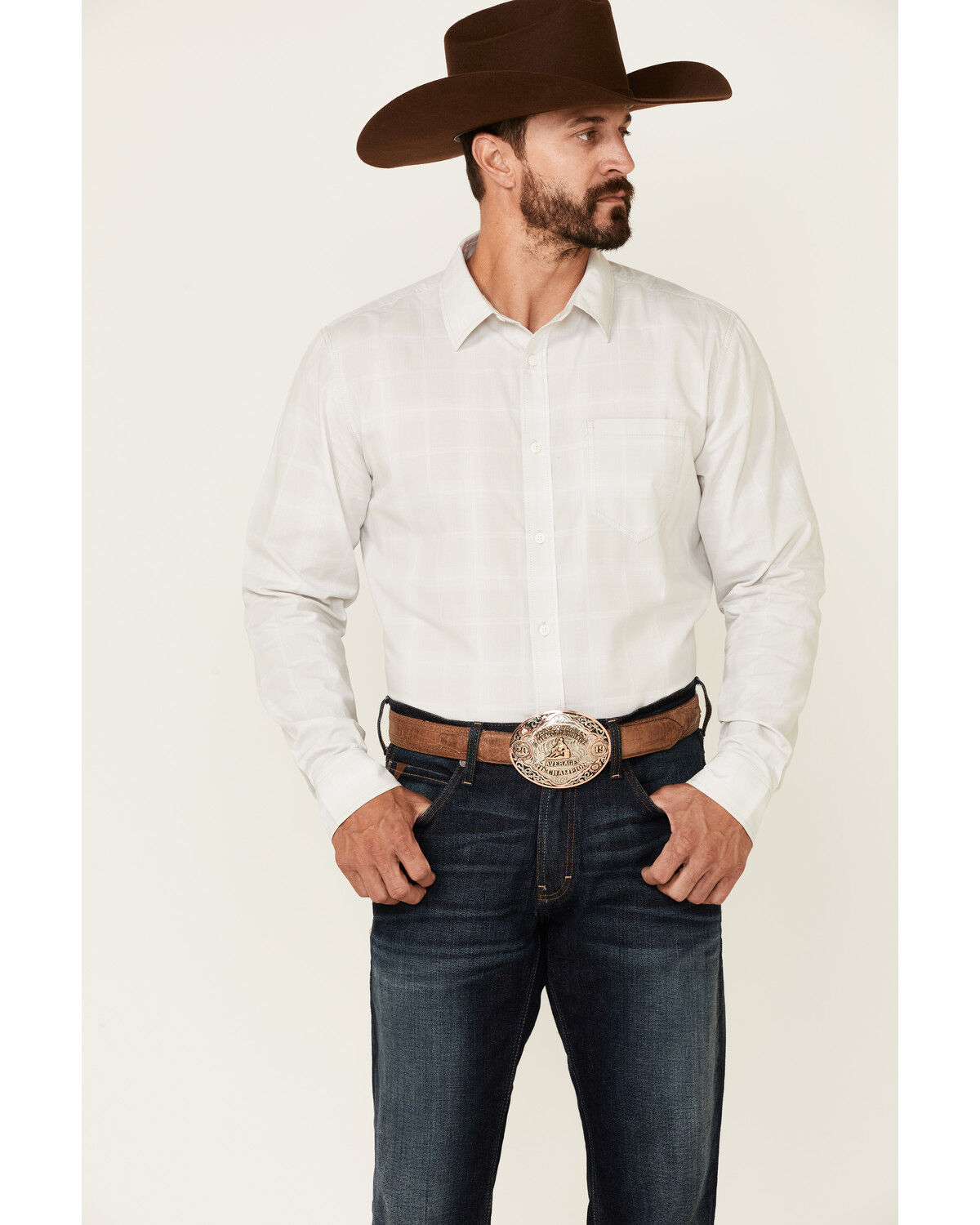 Image #1 - Gibson Men's Back Off Large Plaid Long Sleeve Button-Down Western Shirt, Grey, hi-res