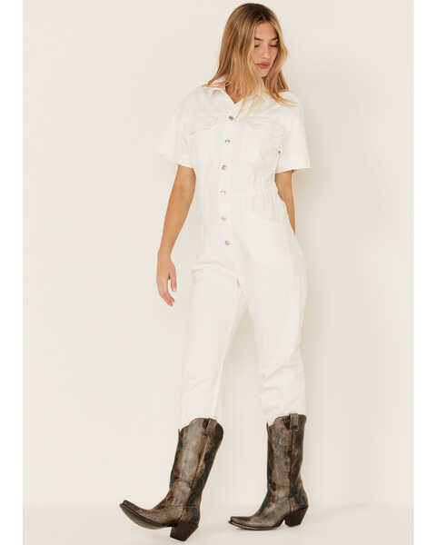 Image #2 - Free People Women's Marci Short Sleeve Button Down Jumpsuit, White, hi-res