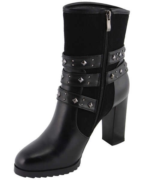 Image #2 - Milwaukee Leather Women's Block Heel Triple Strap Riding Boots - Round Toe, Black, hi-res
