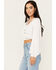 Image #2 - Angie Women's Tie Front Peasant Top , Ivory, hi-res