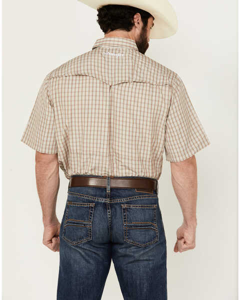 Image #4 - Wrangler Men's Plaid Print Short Sleeve Snap Performance Western Shirt , Tan, hi-res