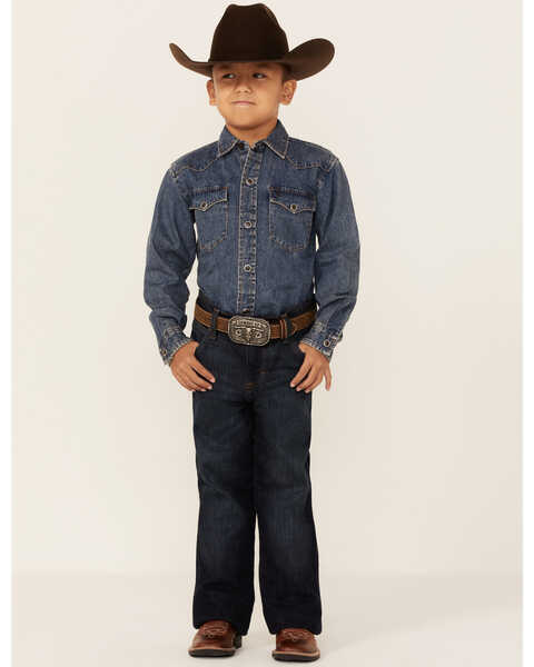 Image #4 - Stetson Boys' Medium Wash Denim Long Sleeve Snap Western Shirt , Blue, hi-res