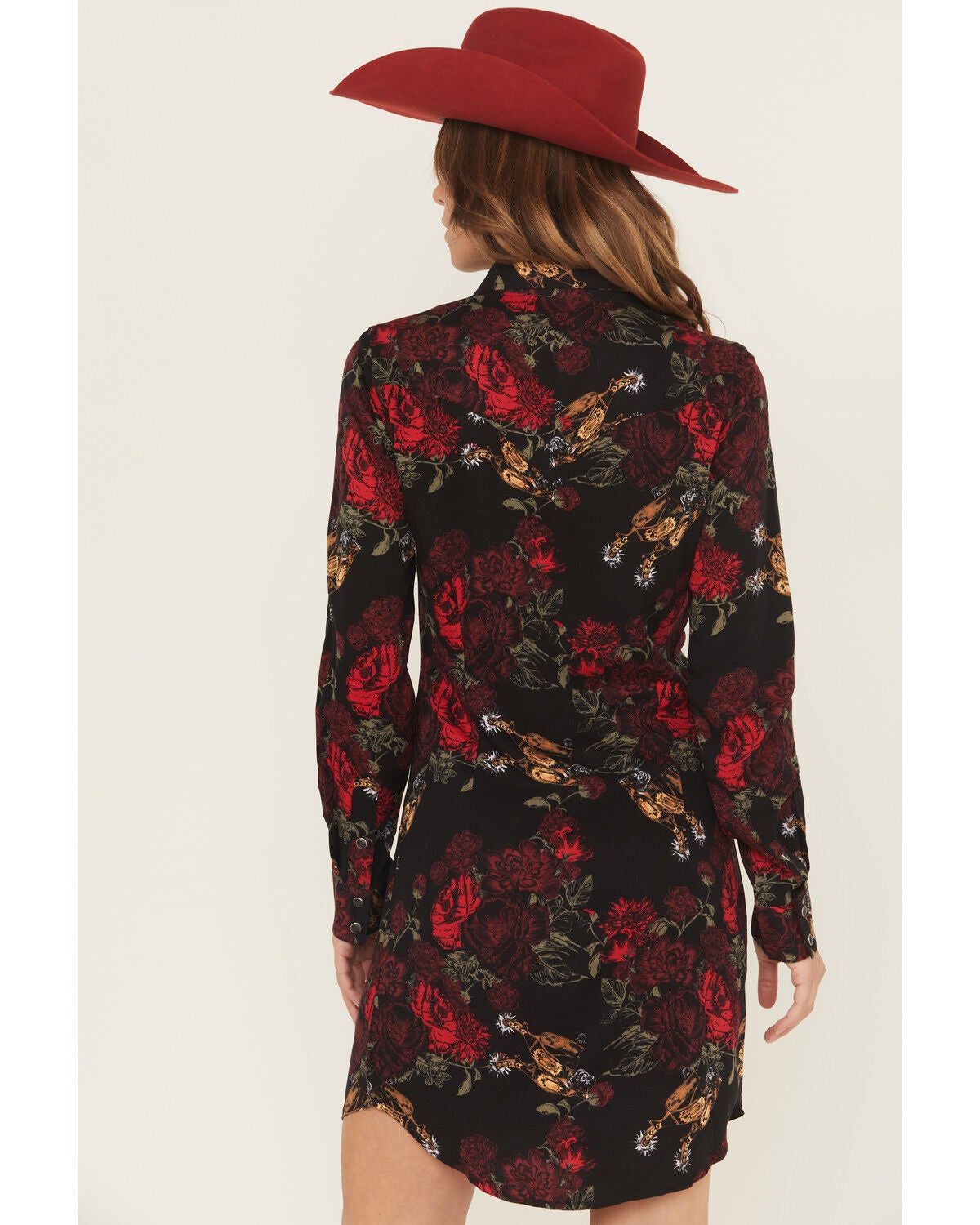 Image #4 - Wrangler Retro Women's Floral Spur Print Long Sleeve Snap Mini Dress, Black, hi-res