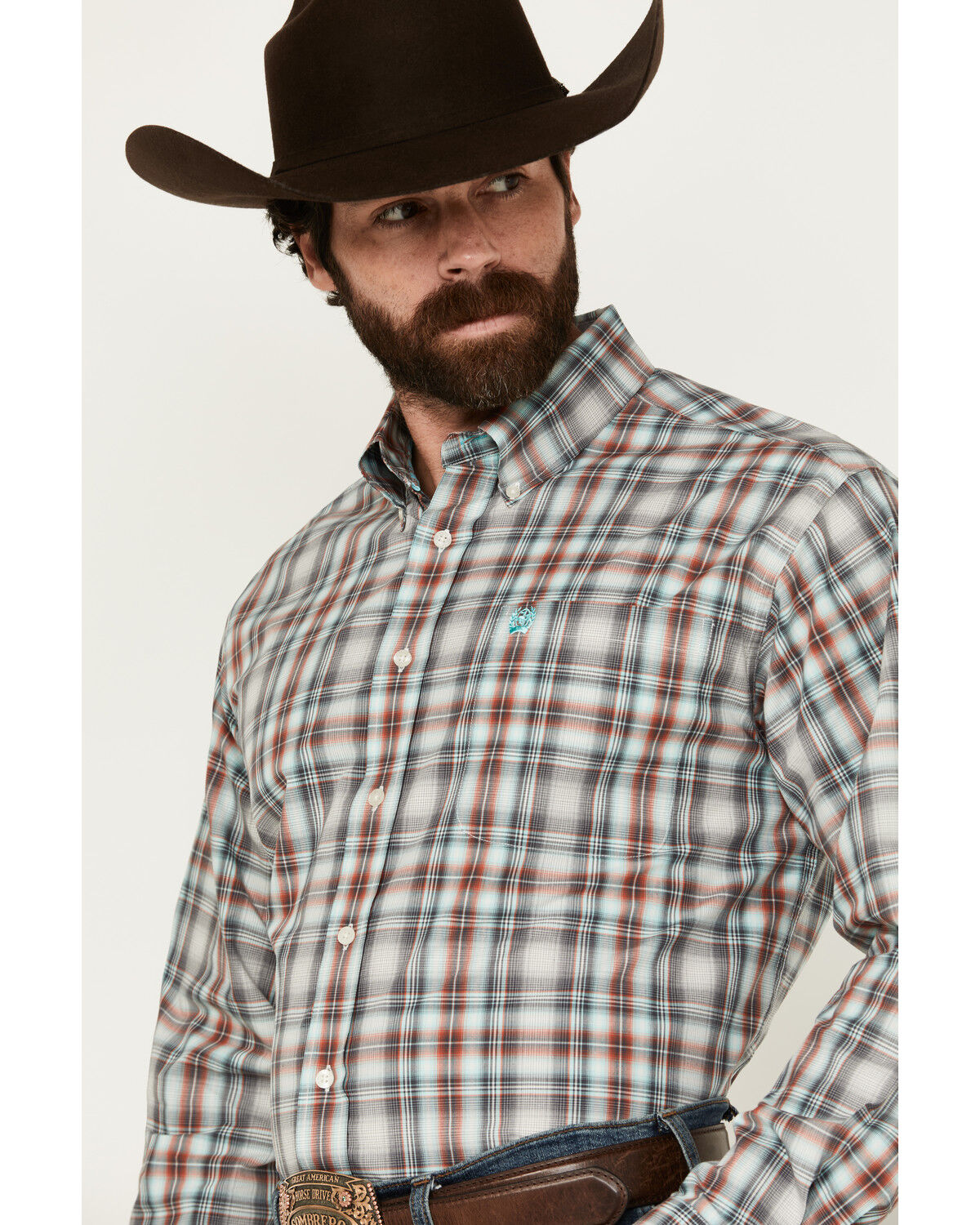 Image #2 - Cinch Men's Plaid Print Long Sleeve Button-Down Western Shirt, Grey, hi-res