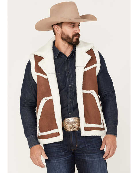 Wrangler Men's Sherpa Cowboy Vest, Brown, hi-res