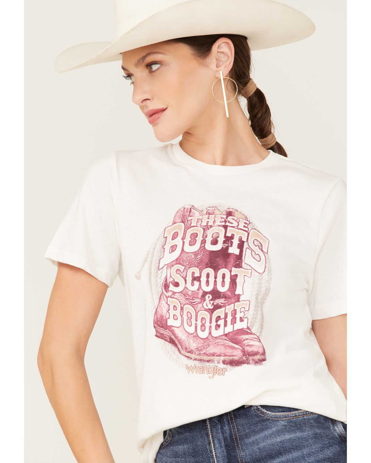 Image #2 - Wrangler Women's Boot Barn Exclusive These Boots Scoot & Boogie Short Sleeve Graphic Tee, Ivory, hi-res