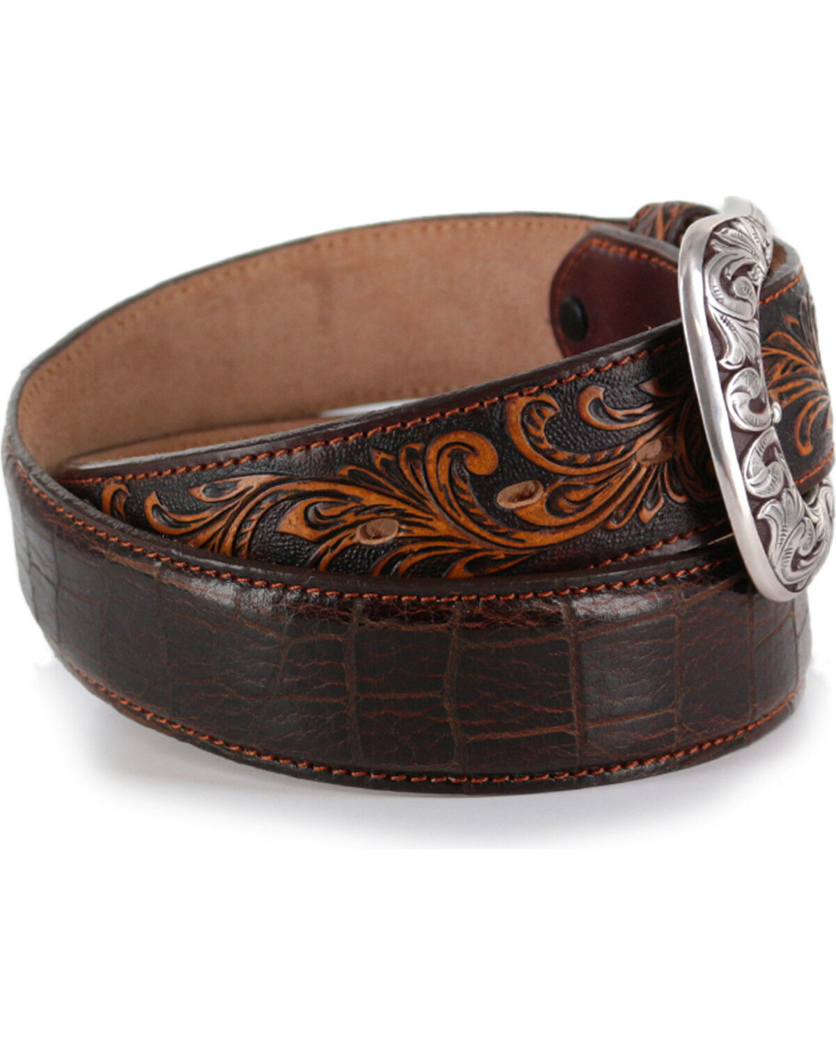 Image #2 - Tony Lama Men's Pinto Classic Leather Belt, Brown, hi-res