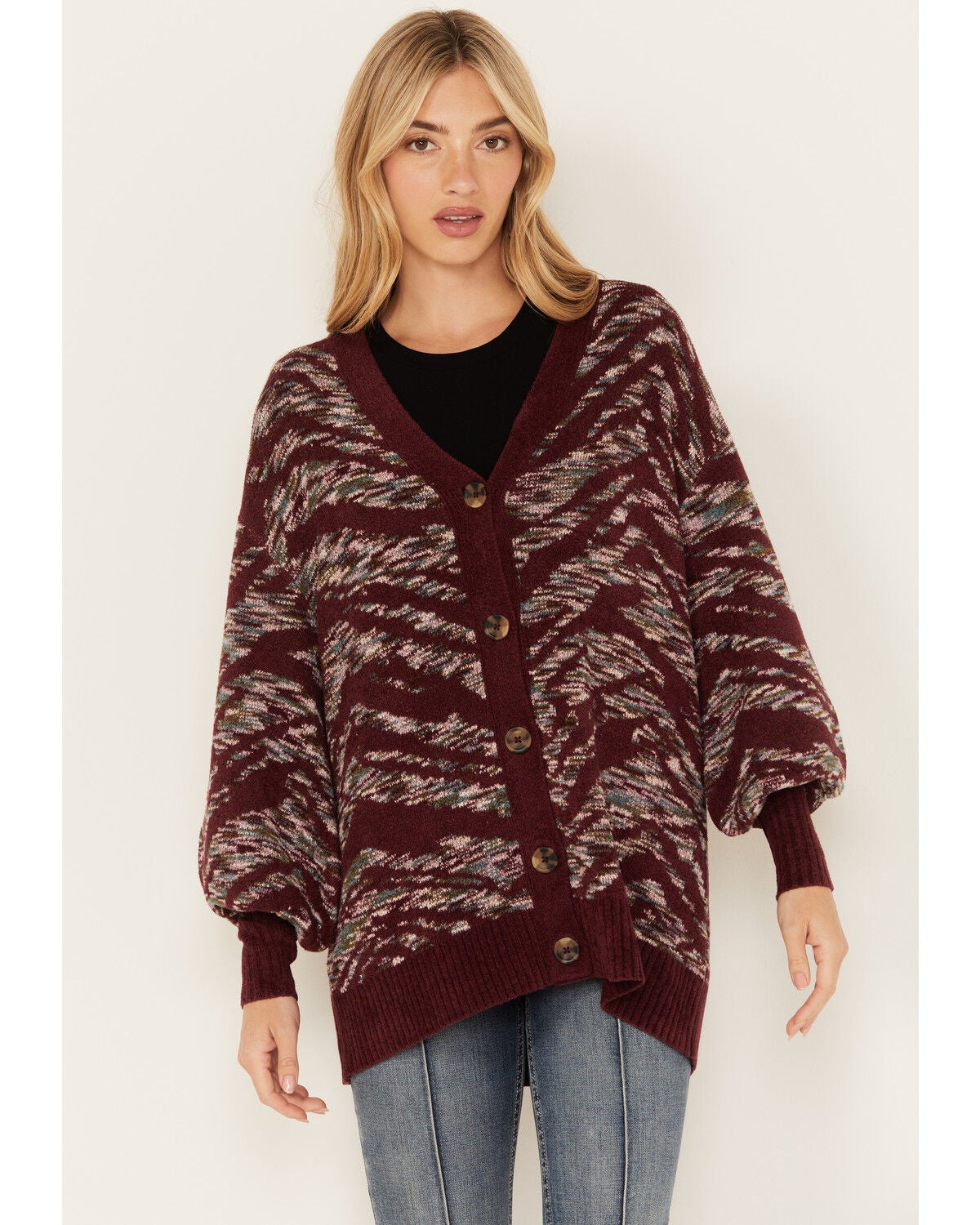 Shyanne Women's Artisinal Cardigan, Maroon, hi-res