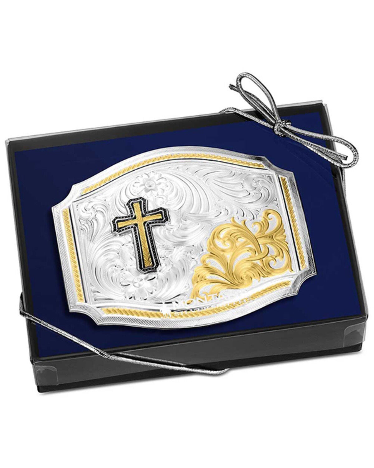 Image #3 - Montana Silversmiths Men's Two-Toned Cross Belt Buckle, Silver, hi-res